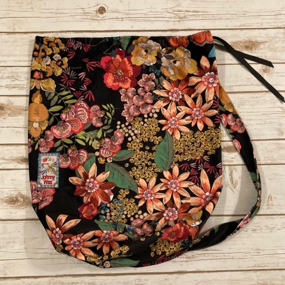 Johnny Was Faux Velvet Floral Shoulder Bag